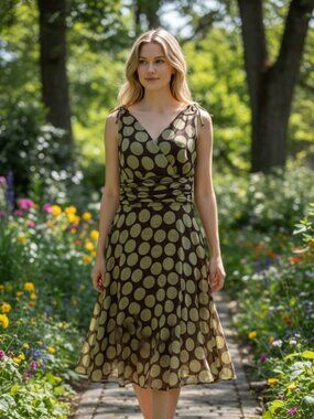 Olive Polka Dot Formal Summer Dress Size 14
